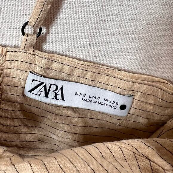 Zara Pinstripe Crop Top V Neck Keyhole Cutout Ruched Smocked Back Cream Size S - Picture 7 of 11